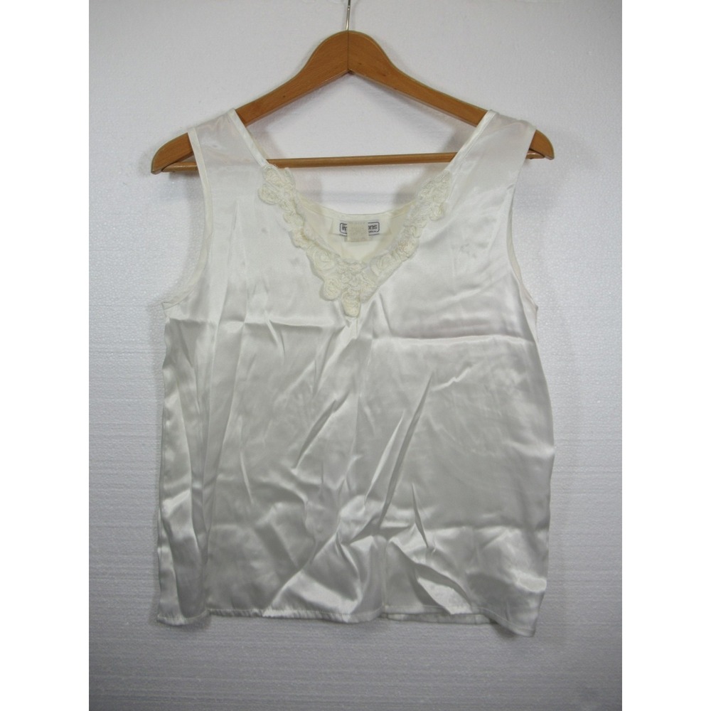Vtg 90s Impressions of California Shiny Satin Camisole Tank Top Women M Ivory